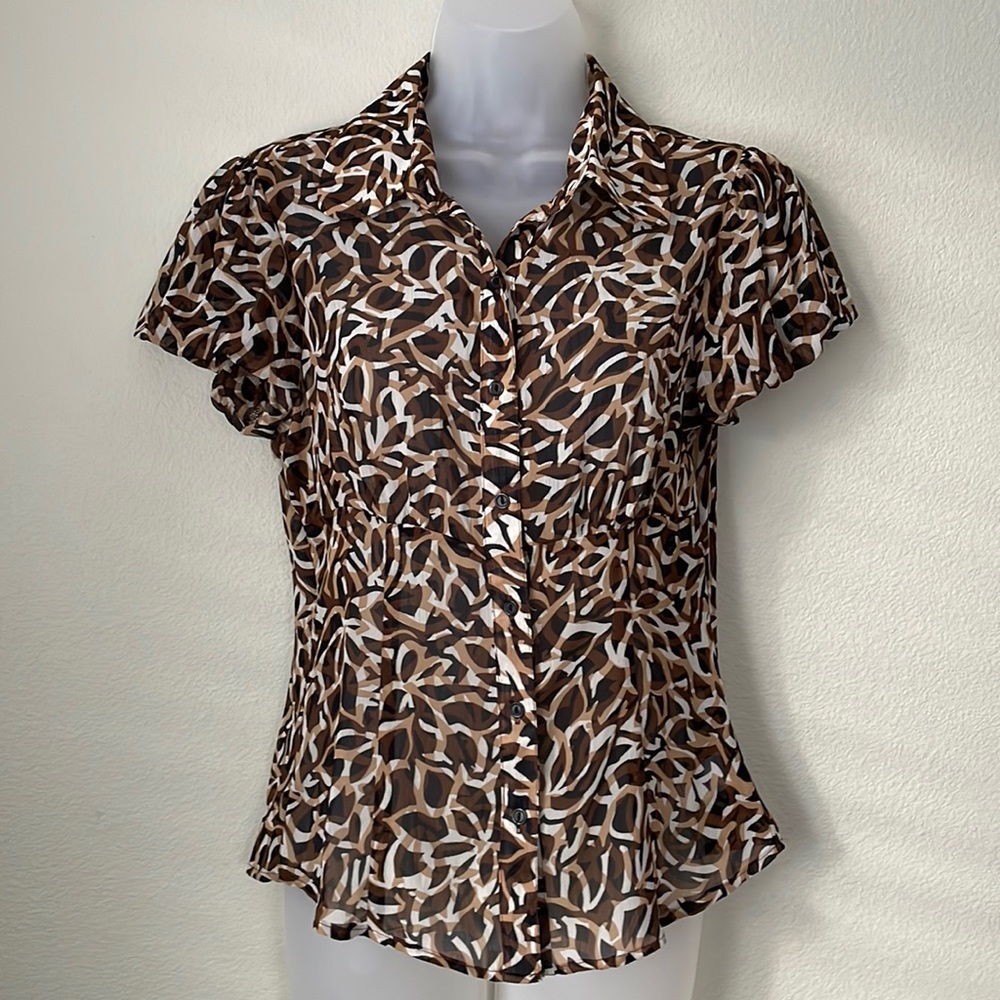 Brown multi-color Sheer blouse.